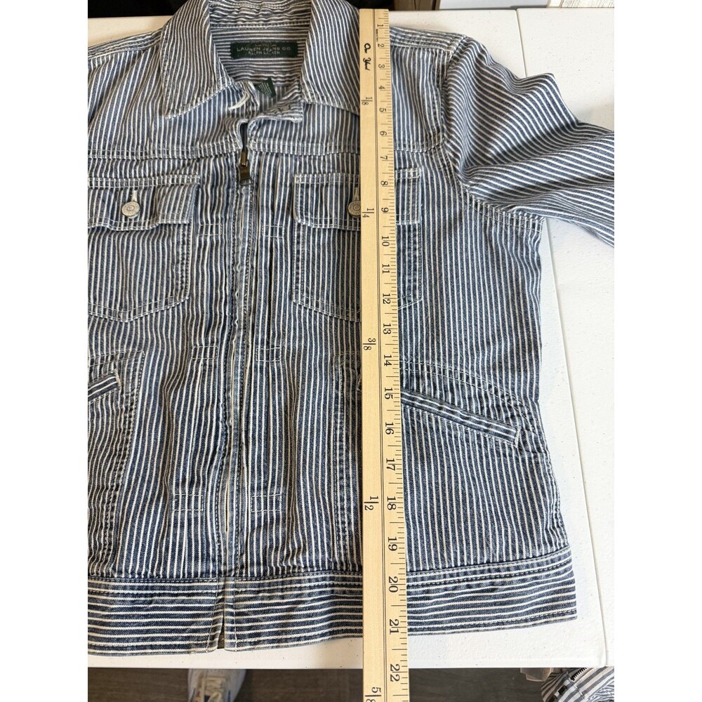 LRL Lauren Jeans Co Ralph Lauren Womens Blue White Stripe Denim Jacket Size L - Picture 8 of 9